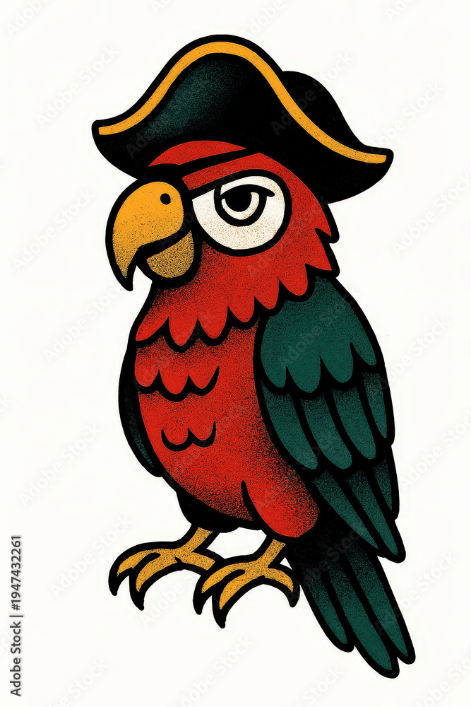 Fototapeta premium an AI Image Generator, Colorful Parrot Wearing Pirate Hat Cartoon Illustration