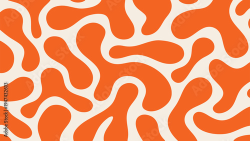 Vibrant orange and white abstract background pattern with wavy shapes and lines