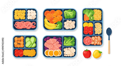 Vector illustration of a nutritious food selection for a National Nutrition Month campaign, featuring various fruits and vegetables with a healthy eating awareness theme.