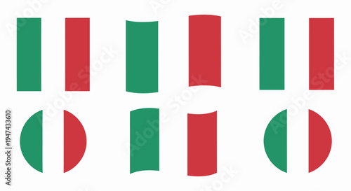 A graphic illustration of divided shapes in green and red colors