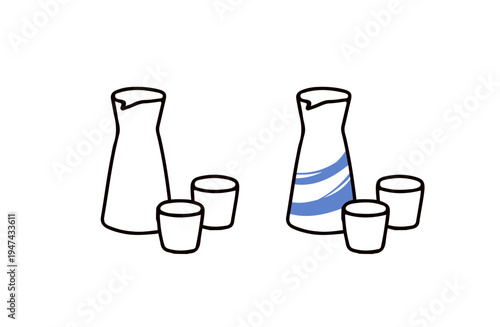 色ありと白黒の徳利とおちょこのイラストセット