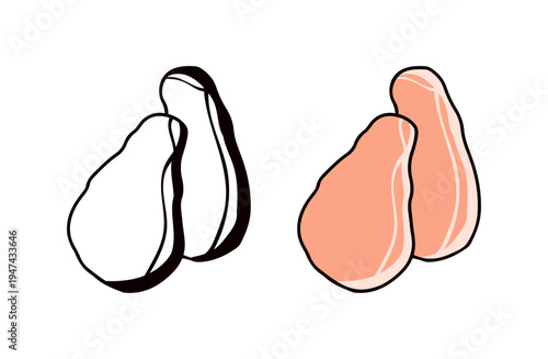 色ありと白黒の生ハムのイラストセット