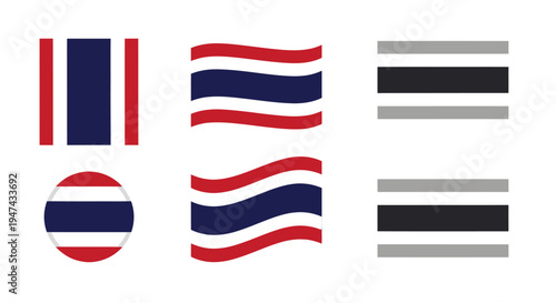 Flags of Thailand waving in various styles and orientations