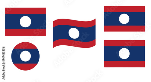 Flags of Laos waving in the wind on a white background