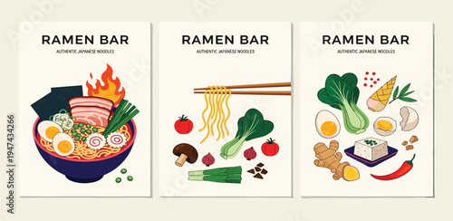 Authentic Japanese Ramen Bar Menu Design Featuring Delicious Ingredients and Noodles