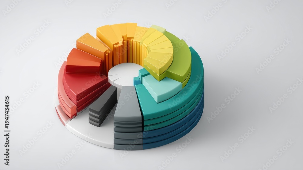 Obraz premium Colorful 3D Pie Chart with Vibrant Segments Displaying Data Visualization for Business Analytics and Financial Reports