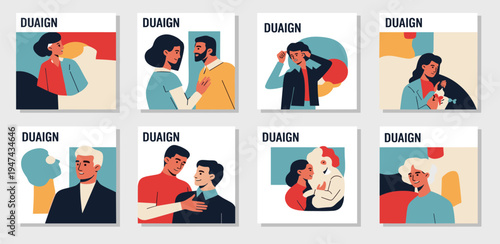Diverse human relationships and connections illustrated in a modern, abstract, and colorful graphic art style