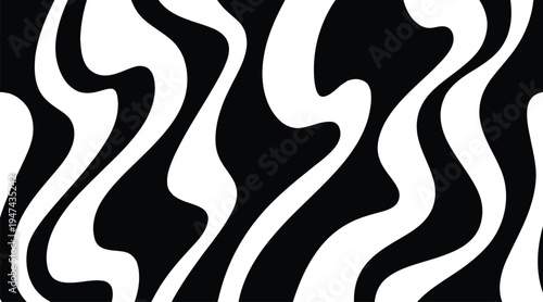 Abstract organic black and white wavy curved lines forming a dynamic pattern for graphic design
