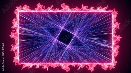 Neon pink rectangle frame with blue purple glowing lines on dark background for futuristic technology