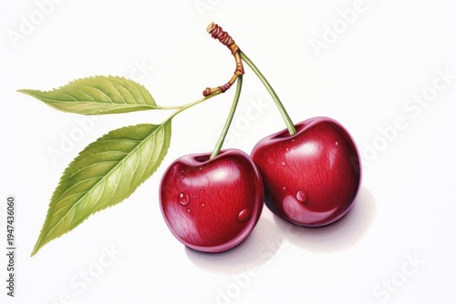 Cherry fruit plant food, digital paint illustration.