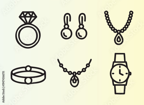 Handdrawn jewelry and watch icons set isolated on transparent background