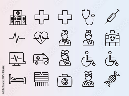 Medical and healthcare icons set isolated on transparent background