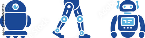 Set of 3 blue robot icons vector
