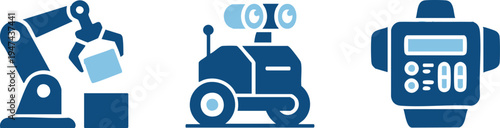 Set of 3 industrial robot icons vector