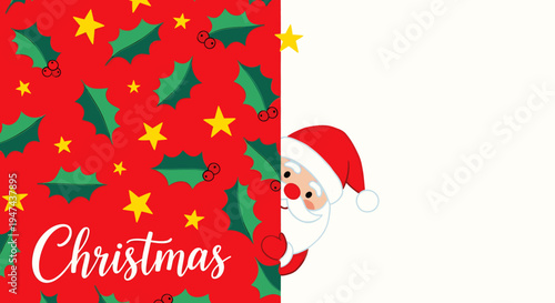 Santa claus peeking from behind a christmas poster