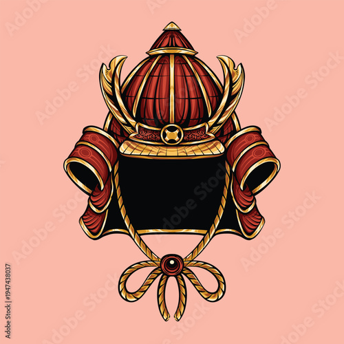 awesome red samurai helmet illustration