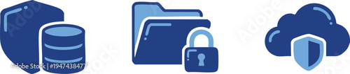 Set of 3 blue data security icons vector