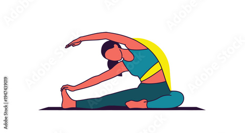 Vector graphic illustration of a woman in a deep seated side bend yoga stretch