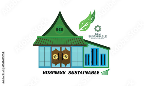 ESG Sustainable Business Growth Concept with Green Corporate Building and Financial Chart