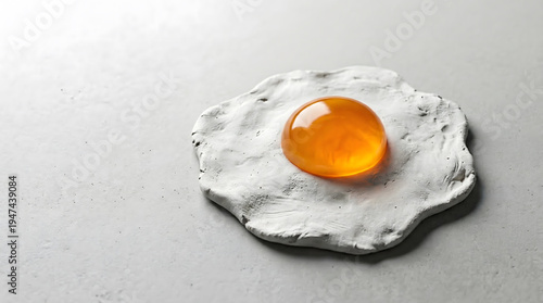 Fried Egg Sculpted from White Clay and Orange Jelly Resin