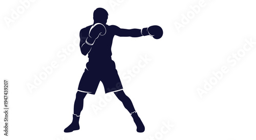 Silhouette vector graphic illustration of a boxer throwing a powerful straight right punch in dynamic action