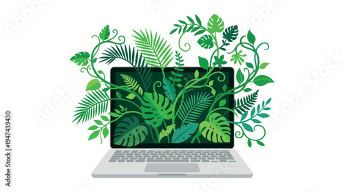 Minimalist green palm leaf illustration on white background