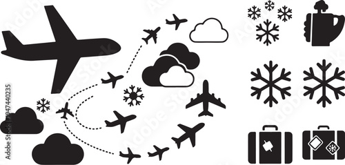 Travel and winter vacation concept with airplanes and luggage