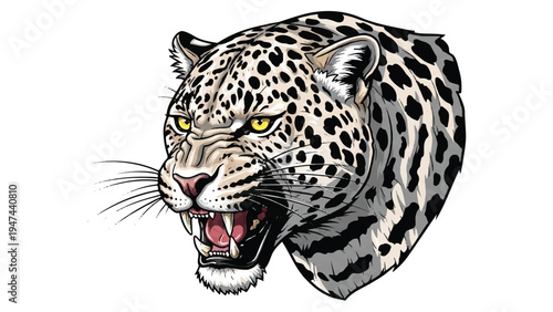 Aggressive Leopard Illustration with Open Mouth.