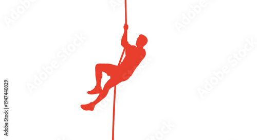 Vector graphic illustration of a determined man climbing a vertical rope, showing strength and perseverance.