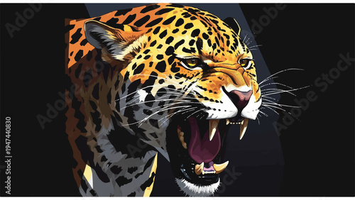 Aggressive Leopard with Open Mouth and Sharp Teeth.