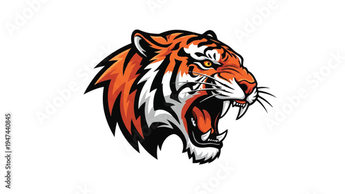 Aggressive Tiger Head Illustration with Open Mouth