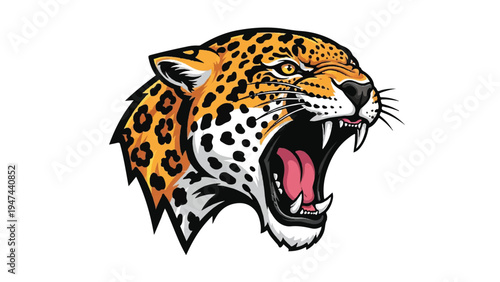 Aggressive Leopard Head with Open Mouth.