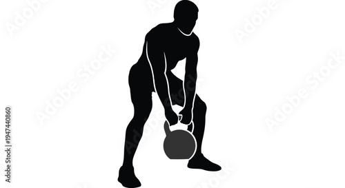 Vector graphic illustration of an athletic man performing a kettlebell deadlift or swing preparation exercise