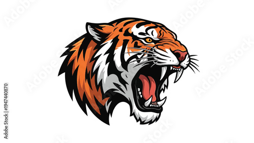 Aggressive Tiger Head Illustration with Open Mouth