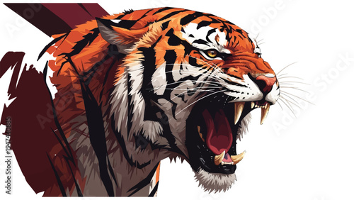 Aggressive Tiger with Open Mouth Illustration.