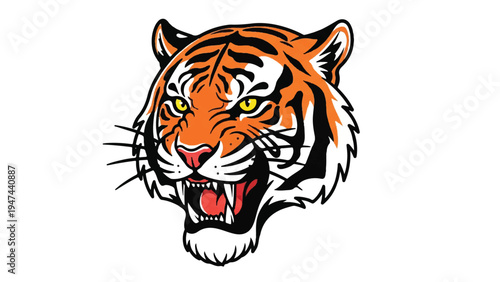 Aggressive Tiger Head Illustration with Open Mouth