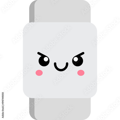 A cute cartoon emoticon with rosy cheeks and a smiling face appears angry.