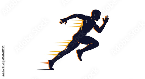 Dynamic vector illustration graphic depicting a sprinter athlete accelerating powerfully from a starting position design