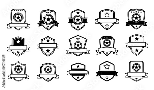 Contemporary soccer shield badge collection vector with football and star symbols