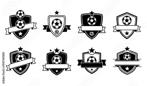 Sport shield emblem vector pack with soccer ball and star badge designs