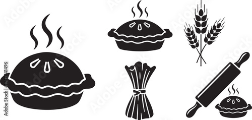 Baking icons set with pie, wheat, and rolling pin tools