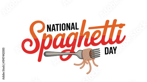 Fork with spaghetti noodles celebrating National Spaghetti Day on white background