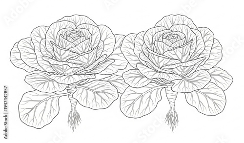 Hand drawn cabbage plant outline illustration isolated on transparent background