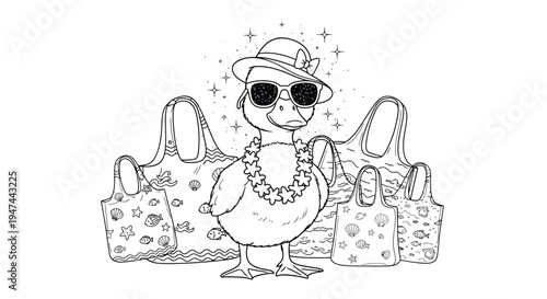 Duck with Sunglasses and Shopping Bags - A Stylish Outing.