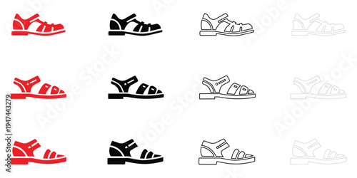 Summer sandal icon vector set, slipper summer footwear, casual sandal symbol icon vector illustration