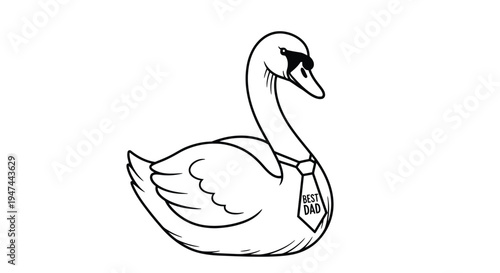 Elegant Swan Wearing a Best Dad Tie in Black and White.