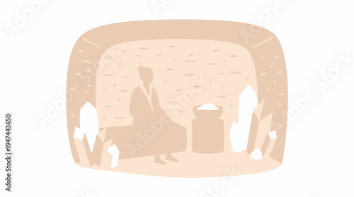 Cozy Sauna Room Scene With Relaxed Person. Vector Illustrations. EPS Editable