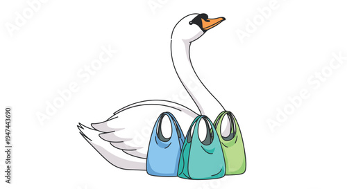 Elegant Swan with Colorful Bags - A Whimsical Illustration.