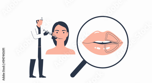 Dental Health Checkup Illustration Showing Dentist Examining Patient Lips. Vector Illustrations. EPS Editable