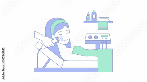 Illustrated Woman Sewing Machine Crafting Scene. Vector Illustrations. EPS Editable